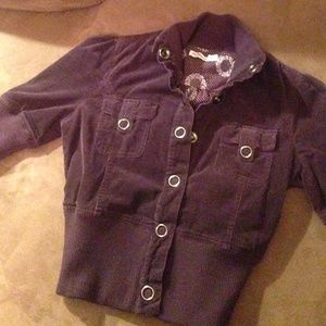 Purple corduroy fitted snap up crop jacket
