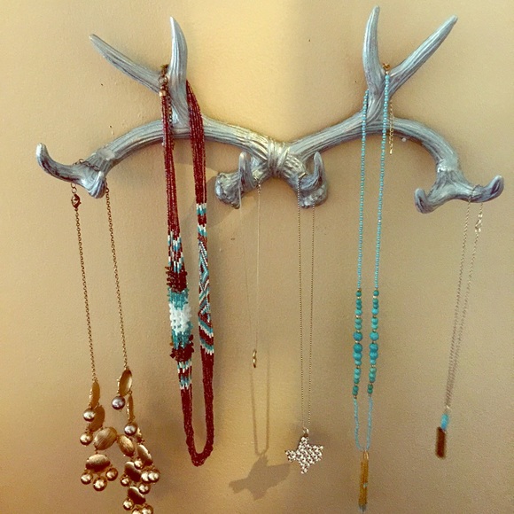 Distressed Metal Turquoise Antler Jewelry Hanger