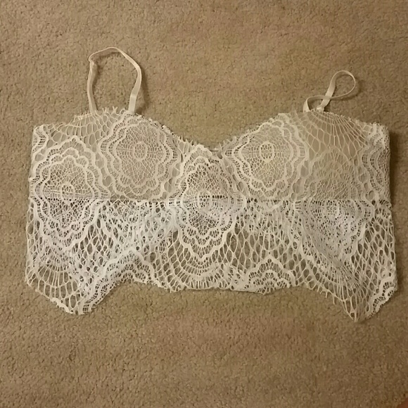 White/nude lace bralette crop top shirt - Picture 1 of 2