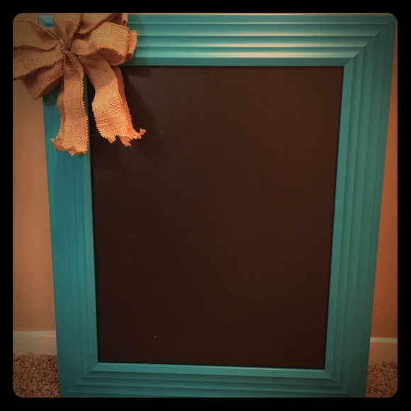 Large turquoise chalkboard with burlap bow