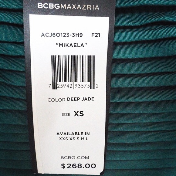 BCBG MAXAZARIA "Mikaela" Deep Jade Dress XS - Picture 2 of 2
