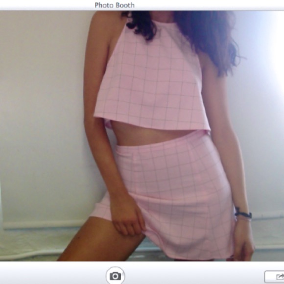 ISO LULU AA PRINTED PINK GRID SHIRT TOP SET