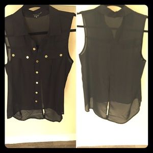 Sheer black button up tank collared blouse