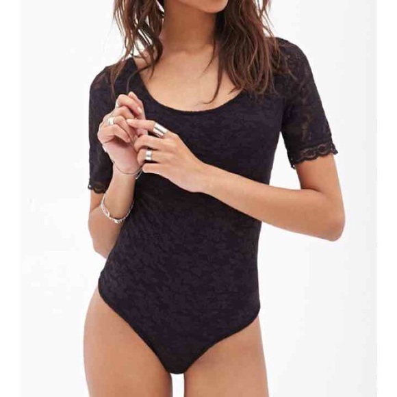 Get This Look - Black Lace Short Sleeve Bodysuit
