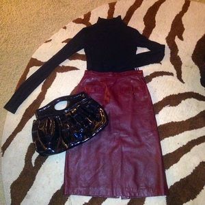 High waisted vintage Maroon Leather pencil skirt