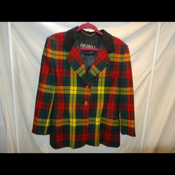 Autumn colors plaid 100% wool blazer gold buttons