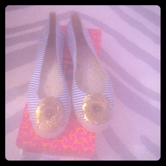 Tory Burch Flat Espadrilles with gold flower