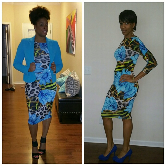 This lovely  blue floral print dress is available