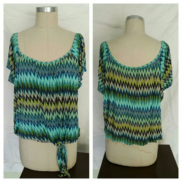 A.N.A. Colorful Chevron Tie Waist Blouse