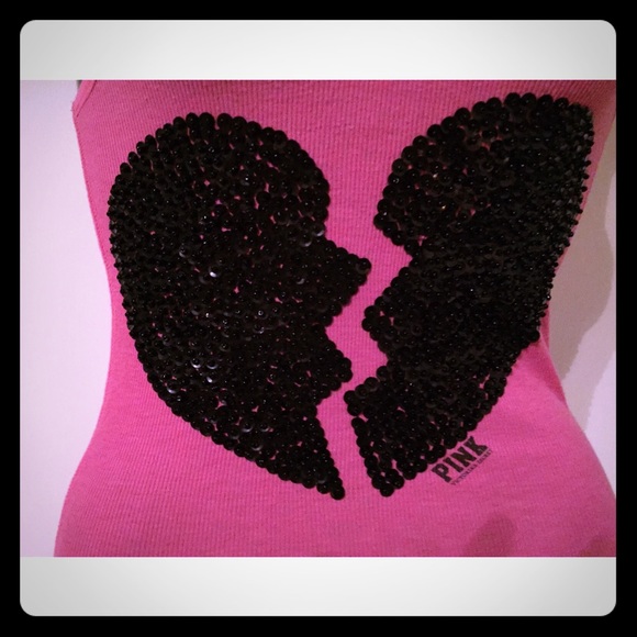 VS Pink broken heart sequin tank top