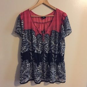 Black and red print blouse