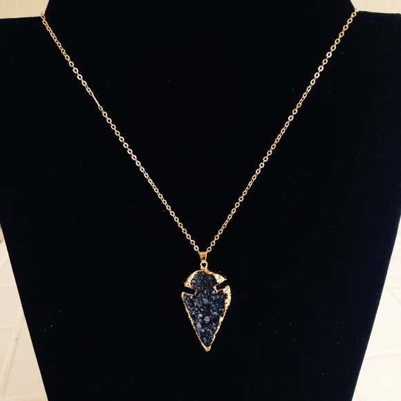 Turquoise/Black/Green Druzy Crystal Chain Necklace - Picture 3 of 4