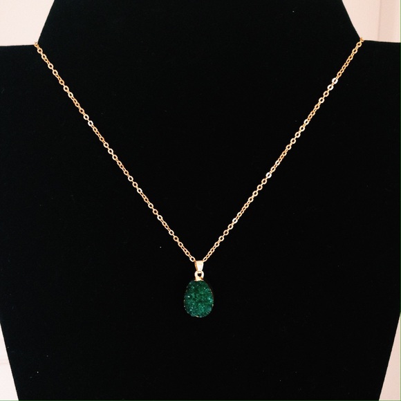 Turquoise/Black/Green Druzy Crystal Chain Necklace - Picture 4 of 4