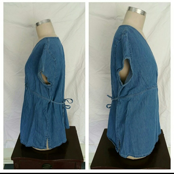 Denim Maternity Faux Wrap Top - Picture 2 of 4