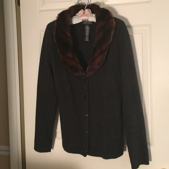 Ralph Lauren fur trimmed charcoal sweater