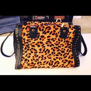 Leopard and Black Leather Purse