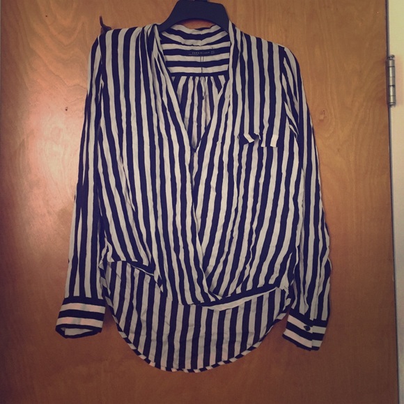 Zara Woman black and white high-low blouse