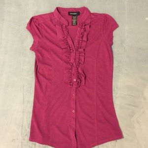 Maroon Cap Sleeve Size Med. Shirt w/ Front Ruffle