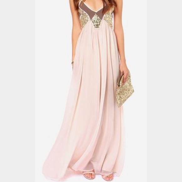 Top of the World peach sequin maxi from Lulu's