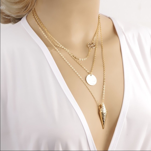 Three Pendants Multi Layer Necklace