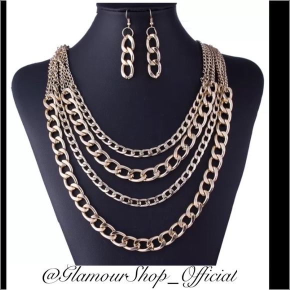 Multi layered chain necklace w/matching earrings
