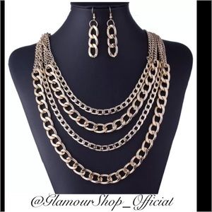 Multi layered chain necklace w/matching earrings