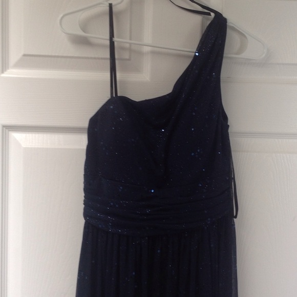 Navy sparkly evening dress. Off the shoulder
