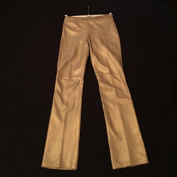 Genuine leather pants Pearlized gold metallic
