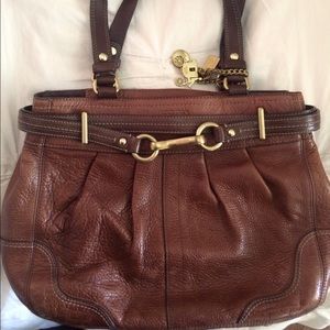 Coach brown carryall pebbled leather handbag