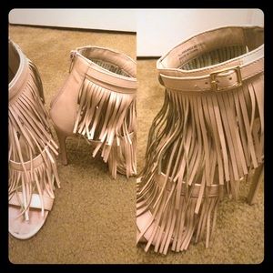 Nude Fringe Heels