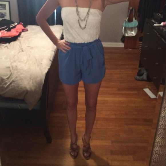 Cream and blue romper