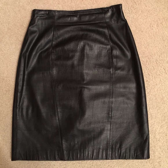 Genuine black leather skirt