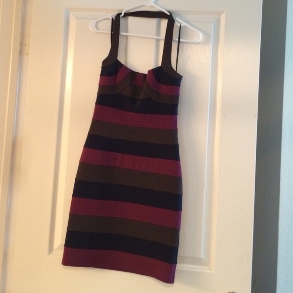 Hera color block stripe bandage halter dress 2