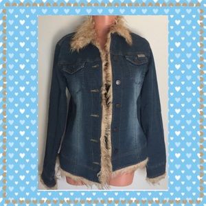 Denim faux fur jacket