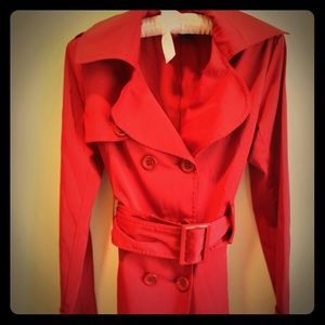 Striking, lightweight red trench coat. Size small