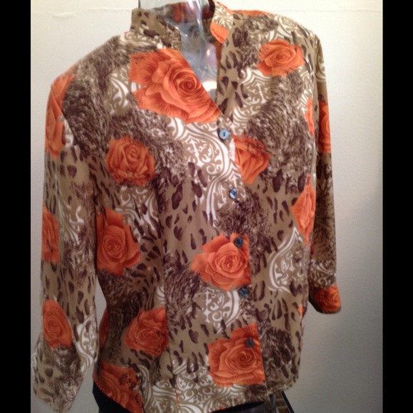 Tangerine Flowered Blouse