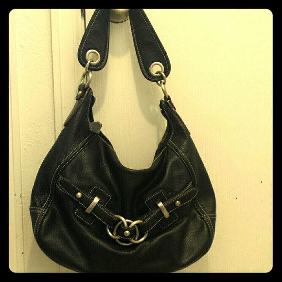 Wilson leather black hobo handbag silver buckle
