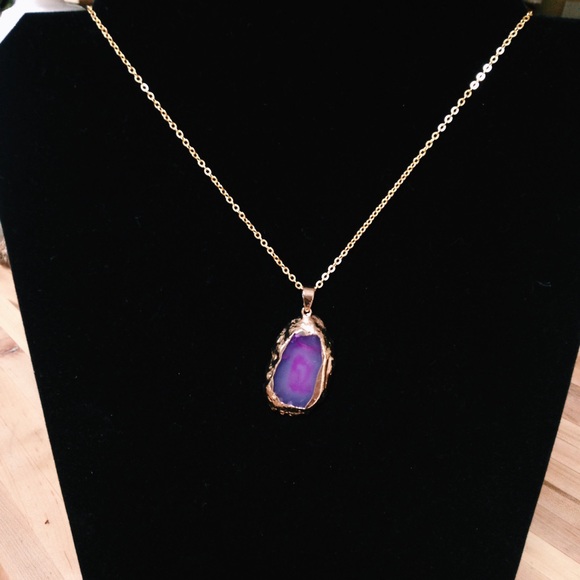 NWOT Pink/Purple Crystal Druzy Pendant Necklace! - Picture 2 of 3