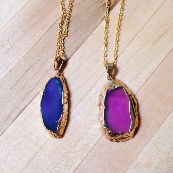 NWOT Pink/Purple Crystal Druzy Pendant Necklace! - Picture 3 of 3