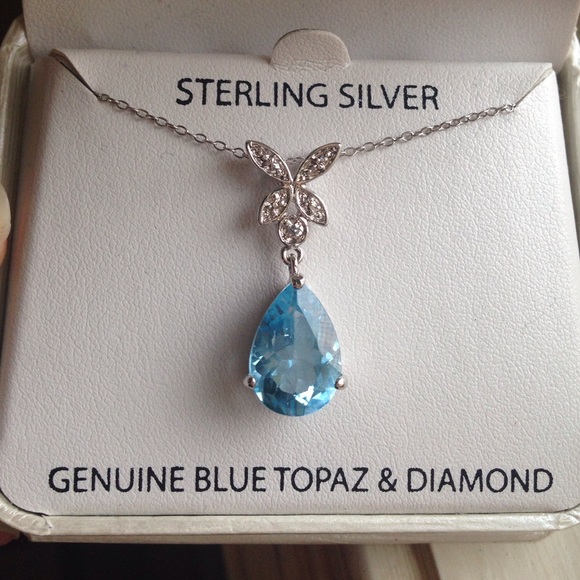 Blue topaz and diamond sterling silver necklace!