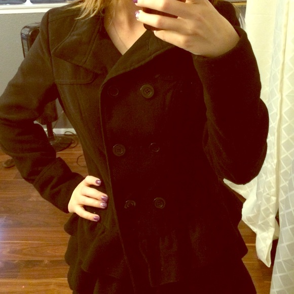 Black ruffled pea coat