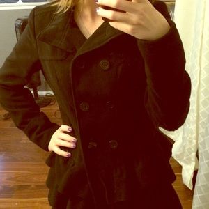 Black ruffled pea coat