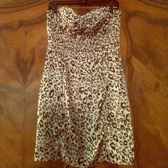 Leopard Silk strapless dress. Great for vacation!
