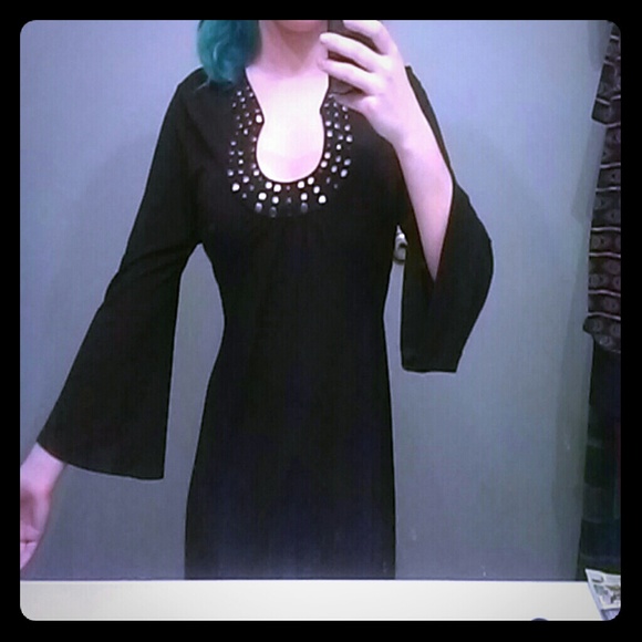 Embellished neck black dress