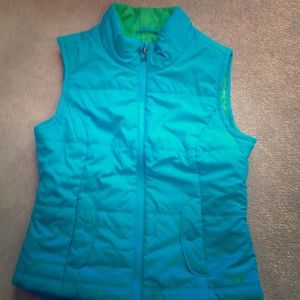 Blue and green zip up vest