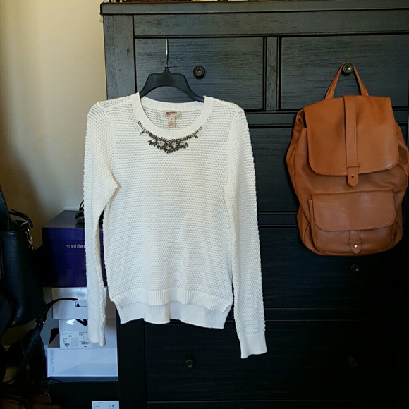 Nice White Sweater with beaded neckline.