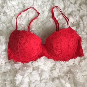 Red lace balconette push up