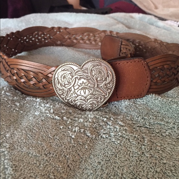 Brown leather belt with heart buckle