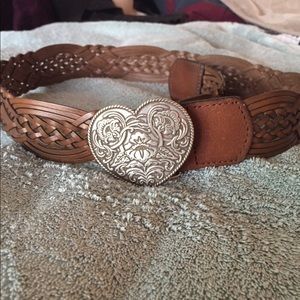 Brown leather belt with heart buckle