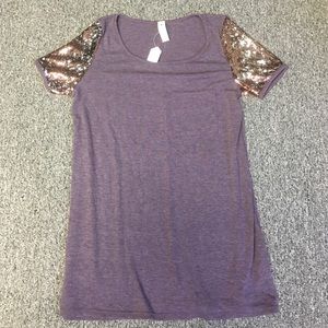 MUST HAVE purple top with gold sequined sleeves